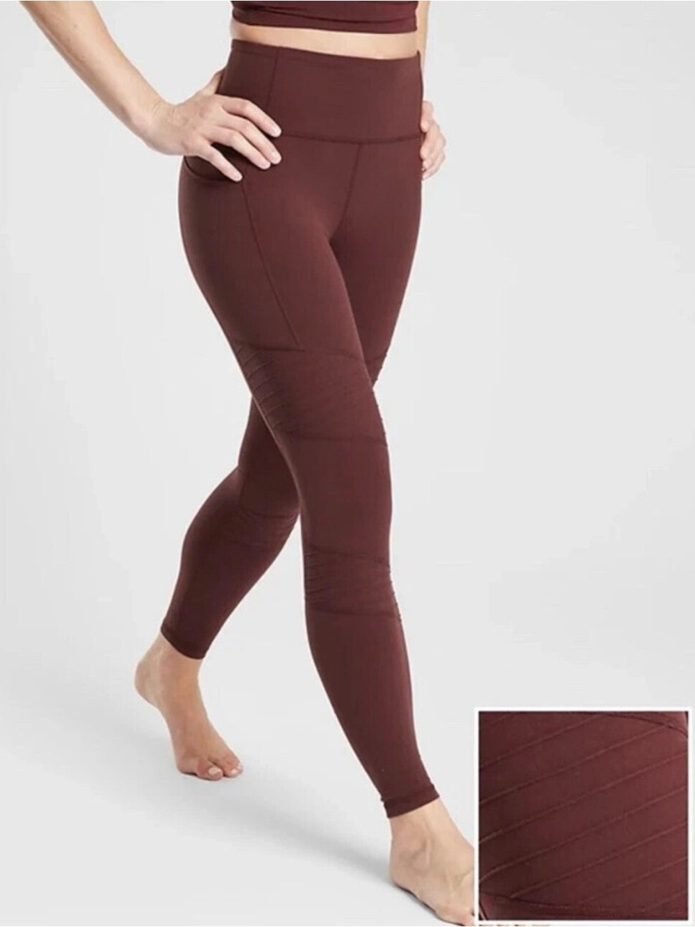 ATHLETA Maroon Inclination Moto Tight High Rise Active Workout Legging Size S